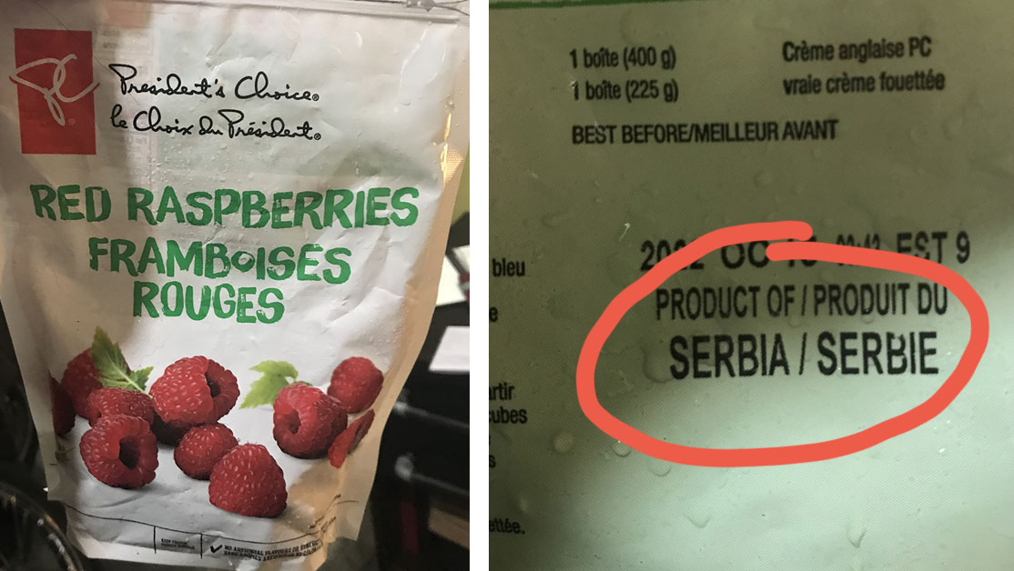 Superstore Frozen Raspberries from Serbia, hmmmm...